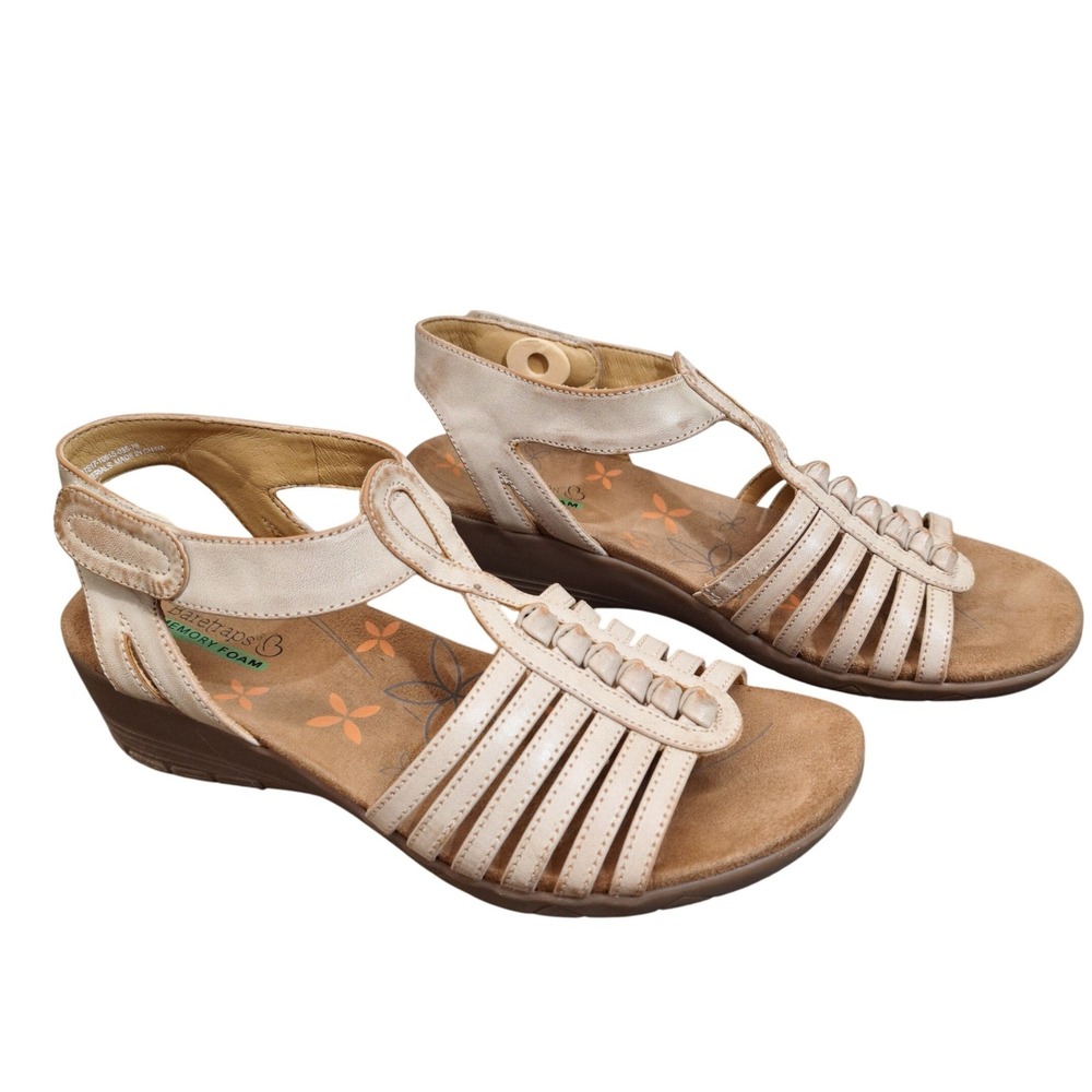Baretraps Hermine Champagne Metallic Wedge Sandals Women's Size 9 M Memory Foam